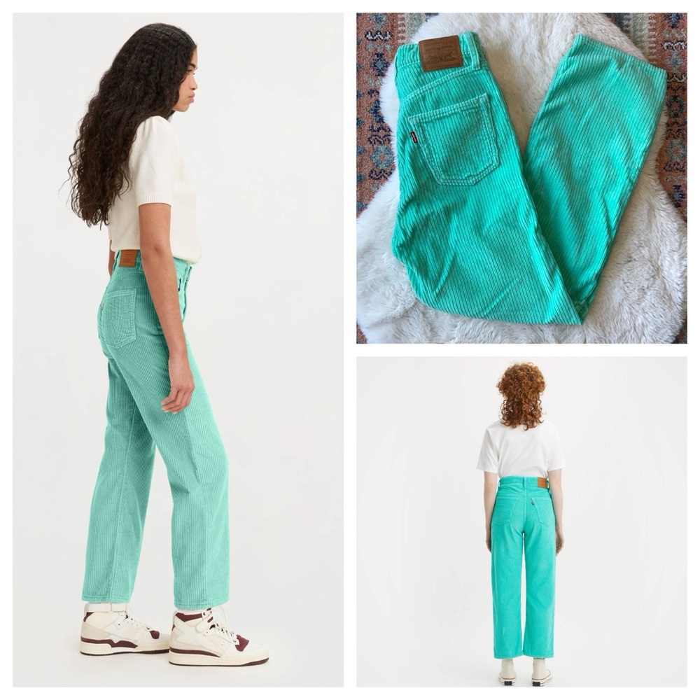 Levi’s mint green corduroy pant ribcage straight ankle jeans thick cord size 24
